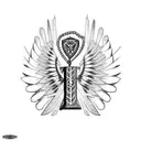 broken chains with cross and eagle feathers  tattoo design idea