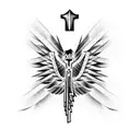 broken chains with cross and eagle feathers  tattoo design idea