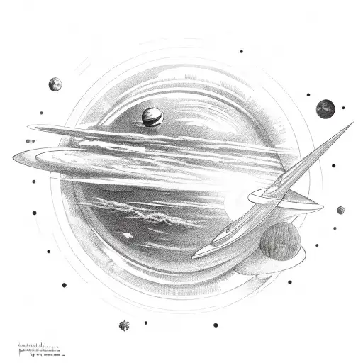 spaceship with planet  tattoo design idea
