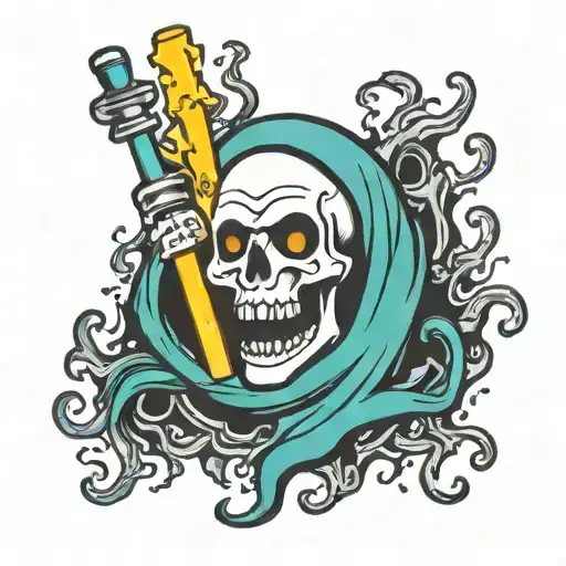 a ghost cracking a glow stick figure tattoo design idea