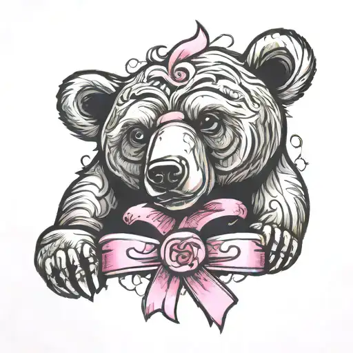 bear breast cancer ribbon  tattoo design idea