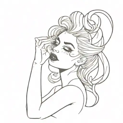gothic pin up girl with fine lines integrated into a blackout tattoo design idea