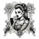gothic pin up girl with fine lines integrated into a blackout tattoo design idea
