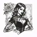 gothic pin up girl with fine lines integrated into a blackout tattoo design idea