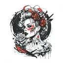gothic pin up girl with fine lines integrated into a blackout tattoo design idea