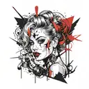 gothic pin up girl with fine lines integrated into a blackout tattoo design idea