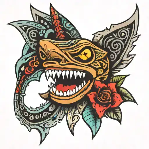 shark tooth tiki tattoo design idea