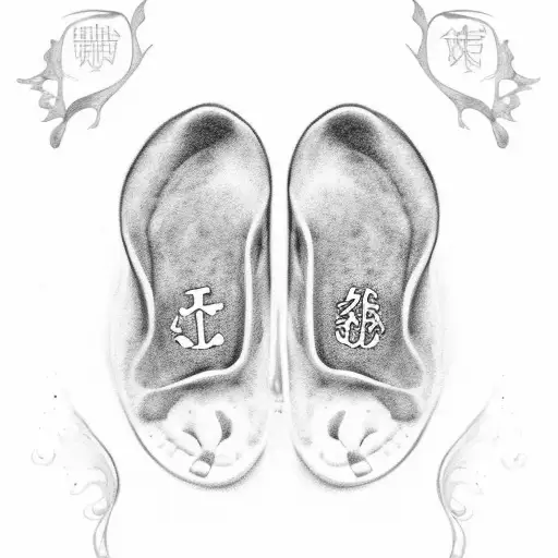baby footprint with the name " Kaisen James" and has a Gemini zodiac sign  tattoo design idea