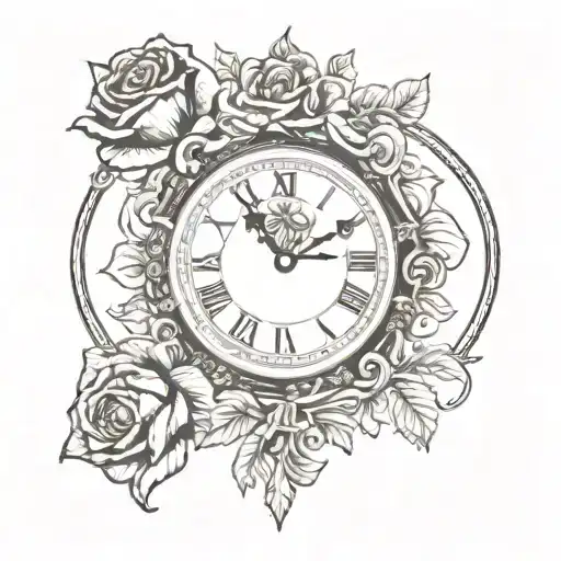 loyalty over royalty time clock and rose tattoo design idea
