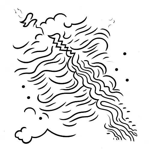 A bolt of lightning coming out of a cloud, and around both of them, a flame of firelahh tattoo design idea