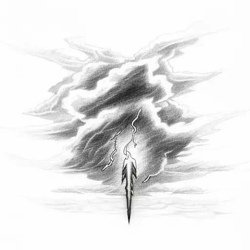 A bolt of lightning coming out of a cloud, and around both of them, a flame of fire tattoo design idea