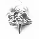 A bolt of lightning coming out of a cloud, and around both of them, a flame of firelahh tattoo design idea