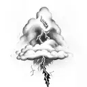 A bolt of lightning coming out of a cloud, and around both of them, a flame of firelahh tattoo design idea