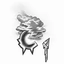 A bolt of lightning coming out of a cloud, and around both of them, a flame of firelahh tattoo design idea