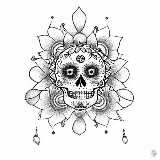 sunflower dreamcatcher with sugar skull tattoo design idea