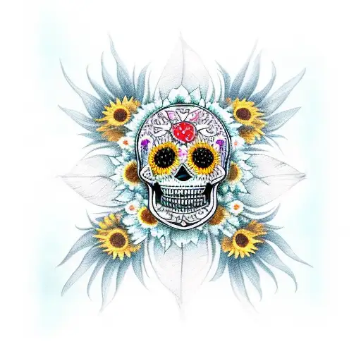 sunflower dreamcatcher with sugar skull tattoo design idea
