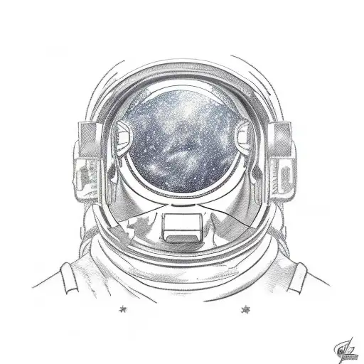 astronaut helmet with mountains reflecting in sheild  tattoo design idea