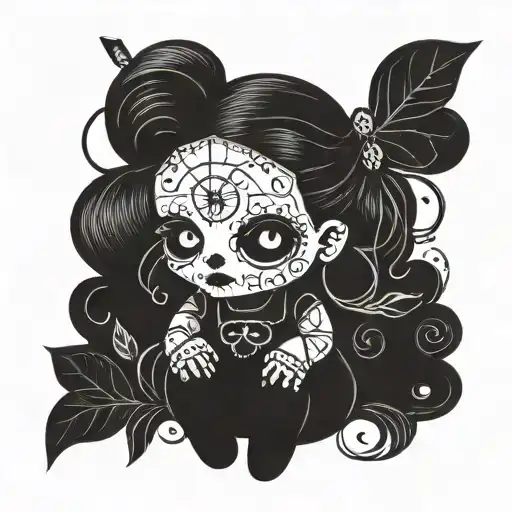 voodoo doll female sitting sad tattoo design idea