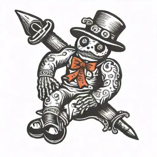 Voodoo doll sitting tattoo design idea