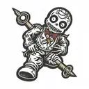 Voodoo doll sitting tattoo design idea