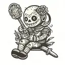 Voodoo doll sitting tattoo design idea