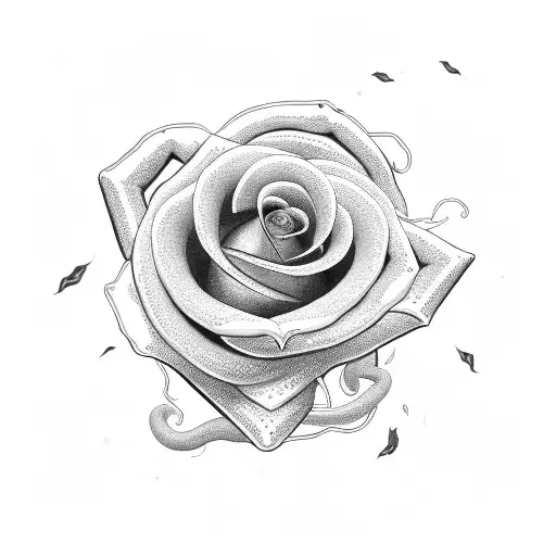 A stunning blackwork rose intertwined with a coiled snake, symbolizing the duality of beauty and danger tattoo design idea