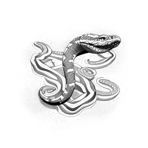 A dotwork snake slithering through a bed of roses, representing transformation and resilience tattoo design idea