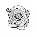 A stunning blackwork rose intertwined with a coiled snake, symbolizing the duality of beauty and danger tattoo design idea