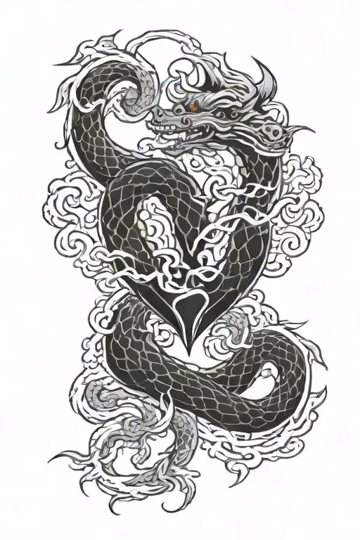 dragon heart infinity symbol intertwined tattoo design idea