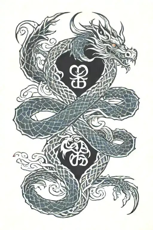 dragon heart intertwined with an infinity sign tattoo design idea