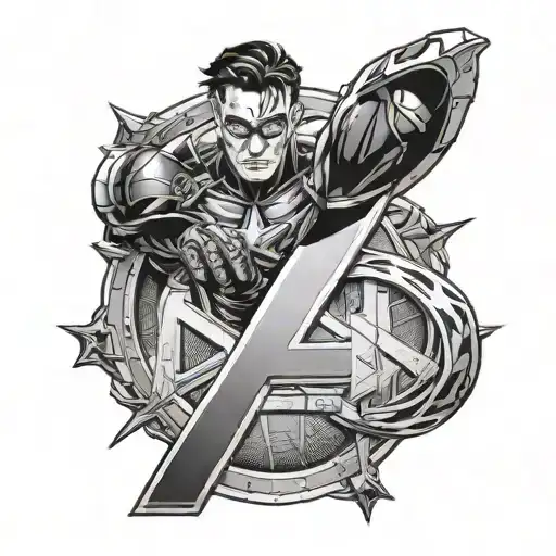 avengers logo combined with Wanda, Loki and spiderman logo tattoo design idea