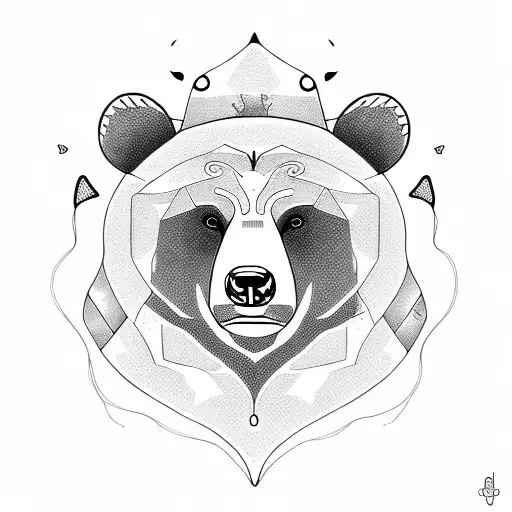 bear with butterfly and trees in the back tattoo design idea