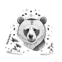 bear with butterfly and trees in the back tattoo design idea