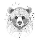 bear with butterfly and trees in the back tattoo design idea