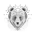 bear with butterfly and trees in the back tattoo design idea