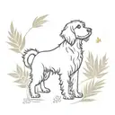 A minimalist tattoo design of a silhouette of your bernedoodle against a backdrop of tropical leaves, combining your love for your dog and tropical destinations tattoo design idea