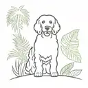 A minimalist tattoo design of a silhouette of your bernedoodle against a backdrop of tropical leaves, combining your love for your dog and tropical destinations tattoo design idea