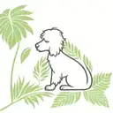 A minimalist tattoo design of a silhouette of your bernedoodle against a backdrop of tropical leaves, combining your love for your dog and tropical destinations tattoo design idea