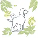 A minimalist tattoo design of a silhouette of your bernedoodle against a backdrop of tropical leaves, combining your love for your dog and tropical destinations tattoo design idea