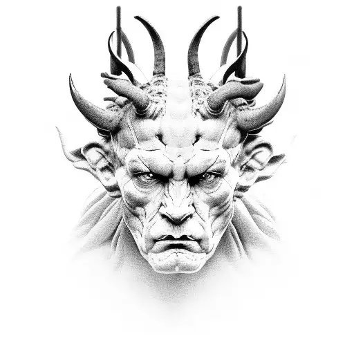 the thinker statue dishuised as the devil tattoo design idea