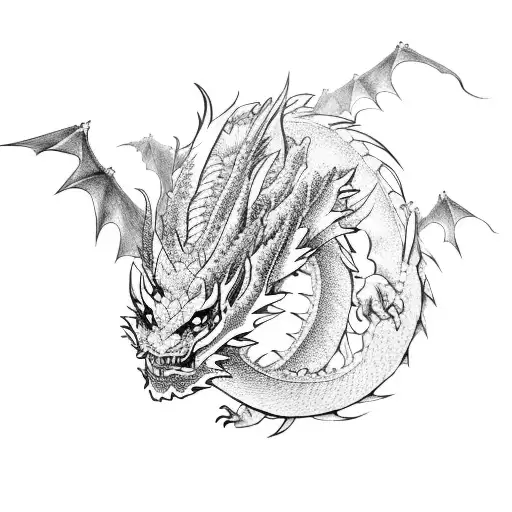 dragon spinning in japanese mask  tattoo design idea