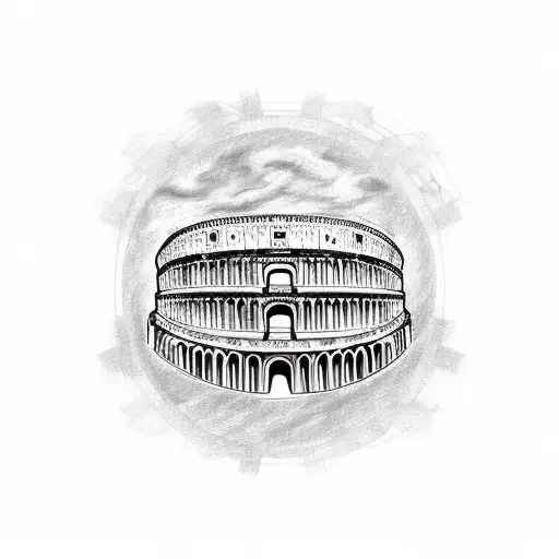 A sketch-style tattoo of the Colosseum with a compass and a Europe map as part of the background tattoo design idea