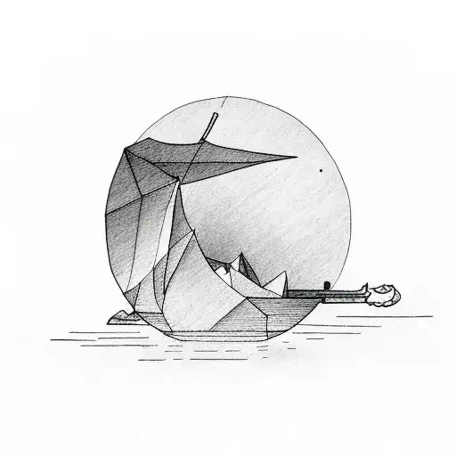 paper boat at night  tattoo design idea