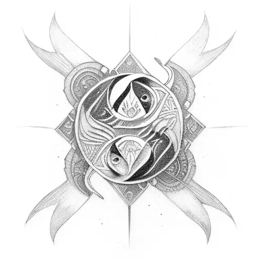 pisces, yin yang, warrior, goddess , strength  tattoo design idea