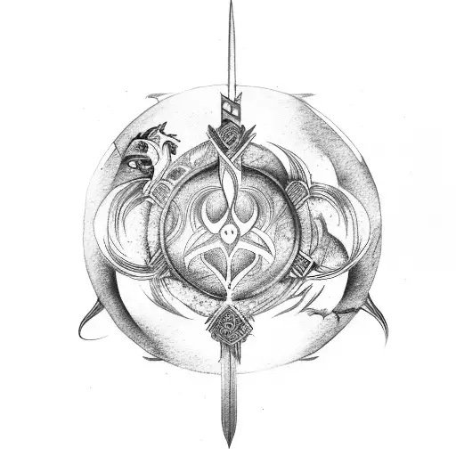 pisces, yin yang, warrior, goddess  tattoo design idea