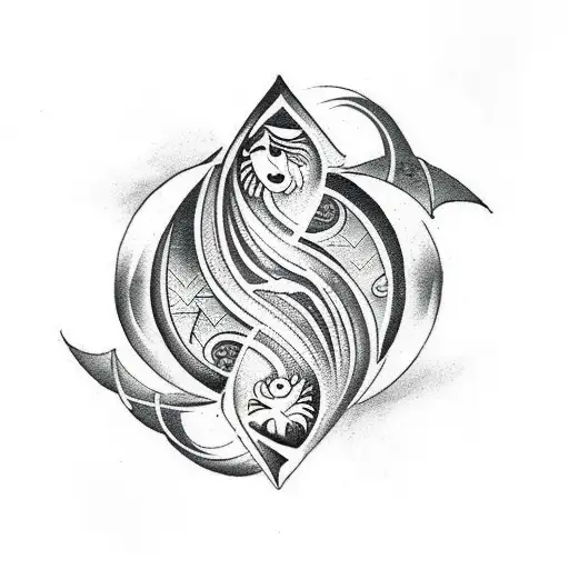 pisces, yin yang, warrior, goddess , strength  tattoo design idea