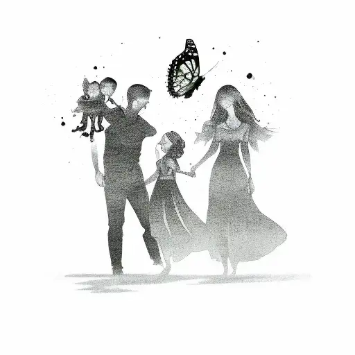 ghost family of 3 with butterfly tattoo design idea
