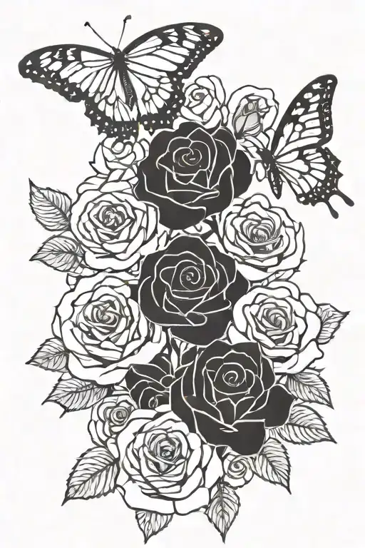 Rose with butterfly and letters JJ tattoo design idea