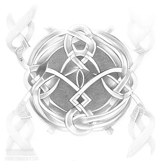 An infinity symbol intertwined with a Greek key pattern Paul and Victoria  tattoo design idea