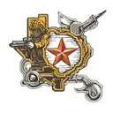 Texas state outline, firefighter emblem, oilfield landscape tattoo design idea